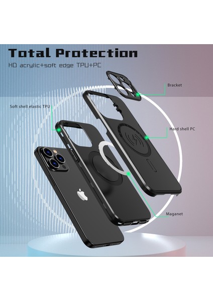 iPhone15 Pro Max Pc+Tpu Bırakma Koruma Korusu Lens Çerçeve Kickstand Telefon Kapağı Magsafe-Black ile Uyumlu (Yurt Dışından) fırsatları