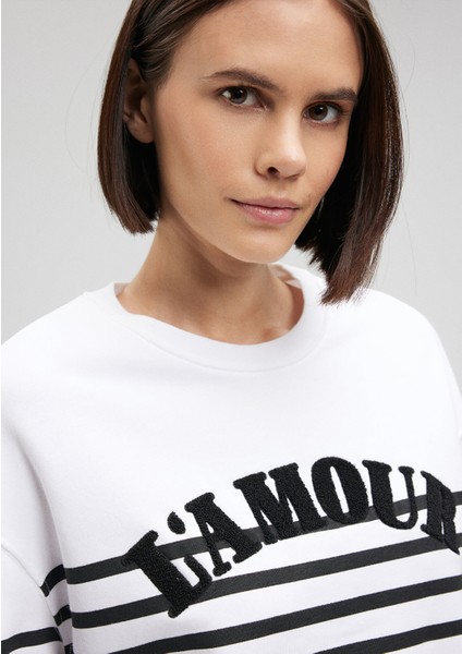 Amour Baskılı Çizgili Sweatshirt 1S10065-85407