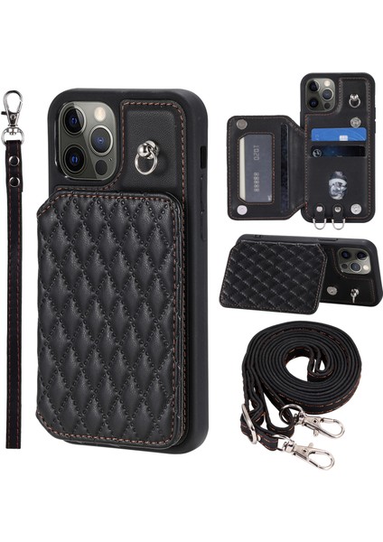 iPhone12 Pro Max Için Koruyucu Telefon Kılıfı 6.7 Inç Rfıd Engelleme Straps-Black ile Basılı Pu+Tpu Telefon Kapağı (Yurt Dışından)