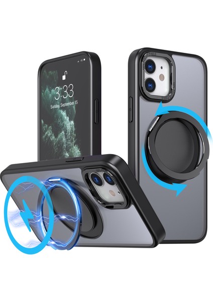 iPhone11 Manyetik Telefon Kasası Için Görünmez Dişli Yüzük Tutucusu Kickstand-Black (Yurt Dışından)