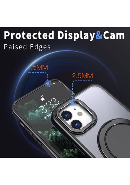 iPhone11 Manyetik Telefon Kasası Için Görünmez Dişli Yüzük Tutucusu Kickstand-Black (Yurt Dışından)