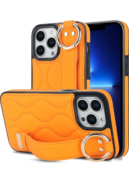 iPhone13 Pro Kickstand Case Wave Desen Anti Drop Pu+Tpu Telefon Koruyucu-Orange Için (Yurt Dışından)