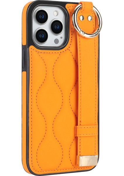 iPhone13 Pro Kickstand Case Wave Desen Anti Drop Pu+Tpu Telefon Koruyucu-Orange Için (Yurt Dışından)
