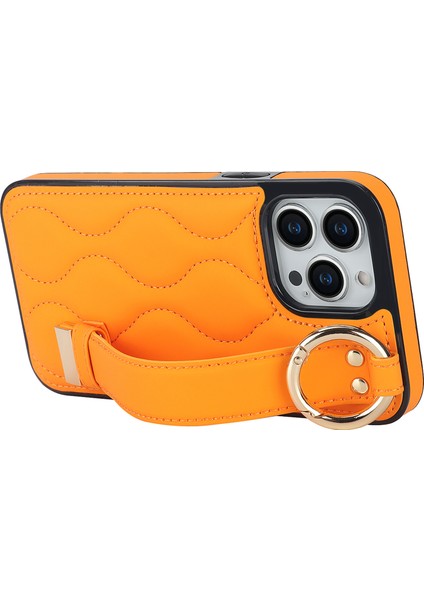 iPhone13 Pro Kickstand Case Wave Desen Anti Drop Pu+Tpu Telefon Koruyucu-Orange Için (Yurt Dışından)