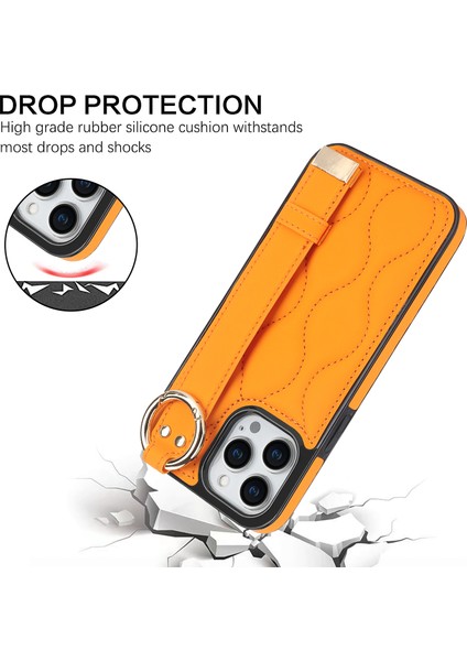 iPhone13 Pro Kickstand Case Wave Desen Anti Drop Pu+Tpu Telefon Koruyucu-Orange Için (Yurt Dışından)