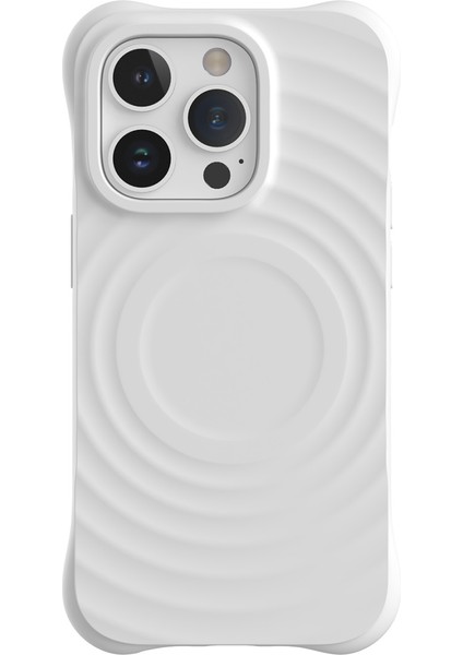 iPhone13 Pro Max Için Magsafe Pc+Sıvı Silikon Kapak-Beyaz ile Uyumlu 3D Dalgalanma Dokusu 3D Dalgalı Doku (Yurt Dışından)