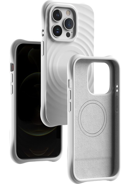 iPhone13 Pro Max Için Magsafe Pc+Sıvı Silikon Kapak-Beyaz ile Uyumlu 3D Dalgalanma Dokusu 3D Dalgalı Doku (Yurt Dışından)