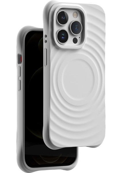 iPhone13 Pro Max Için Magsafe Pc+Sıvı Silikon Kapak-Beyaz ile Uyumlu 3D Dalgalanma Dokusu 3D Dalgalı Doku (Yurt Dışından)