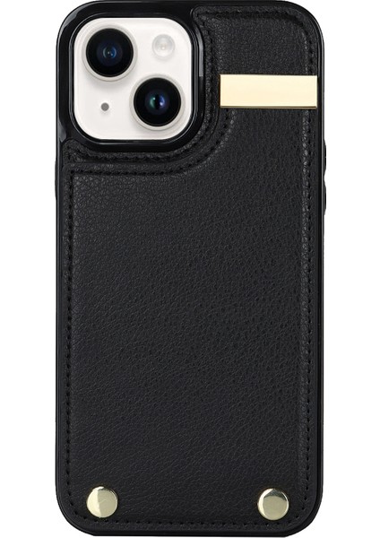 iPhone14 Plus Case Tpu+Pu Deri+Metal Cep Telefon Kapağı Kart Tutucu Black (Yurt Dışından)