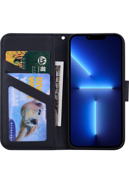 iPhone13 Pro 6.1 Inç Için Cover For Karikatür Hayvan Desen Pu Deri Cüzdan Cep Telefonu Kılıf Black (Yurt Dışından)