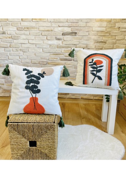 Home Design Çiflti Kombin Punch Işlemeli Kırlent Kılıfı (Panç)
