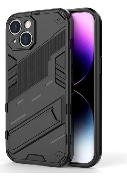 iPhone15 Plus Cep Telefonu Kılıfı Pc+Tpu Kickstand Damla Koruma Kabuk Black ile Arka Kapak (Yurt Dışından)