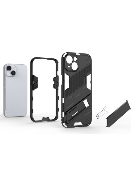 iPhone15 Plus Cep Telefonu Kılıfı Pc+Tpu Kickstand Damla Koruma Kabuk Black ile Arka Kapak (Yurt Dışından)