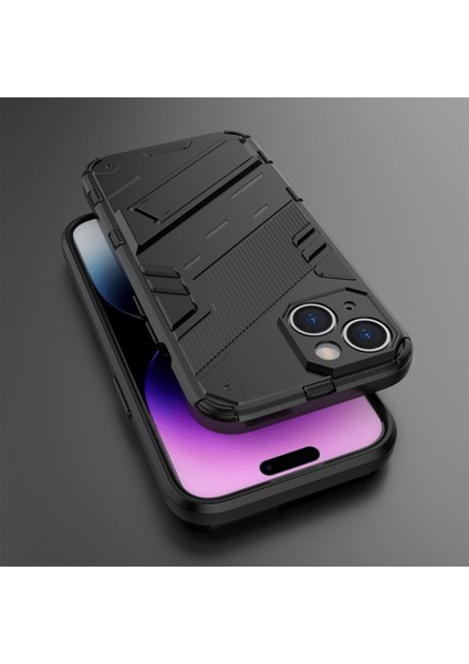 iPhone15 Plus Cep Telefonu Kılıfı Pc+Tpu Kickstand Damla Koruma Kabuk Black ile Arka Kapak (Yurt Dışından)
