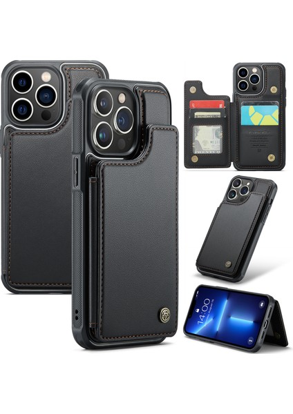 iPhone13 Pro Case Için Litchi Doku Telefon Kapağı 4 Kart Yuvası Black (Yurt Dışından)