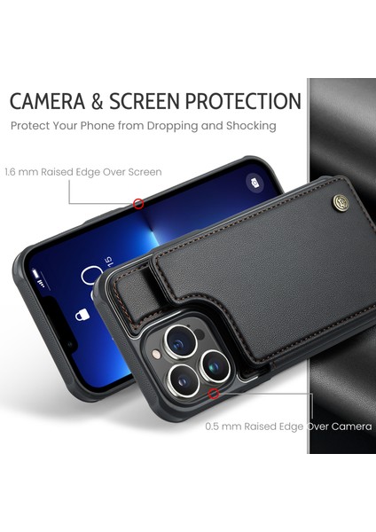 iPhone13 Pro Case Için Litchi Doku Telefon Kapağı 4 Kart Yuvası Black (Yurt Dışından)