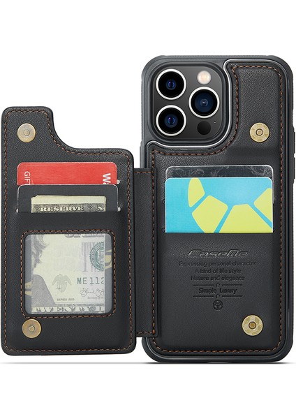 iPhone13 Pro Case Için Litchi Doku Telefon Kapağı 4 Kart Yuvası Black (Yurt Dışından)
