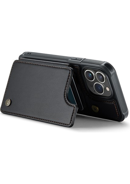 iPhone13 Pro Case Için Litchi Doku Telefon Kapağı 4 Kart Yuvası Black (Yurt Dışından)