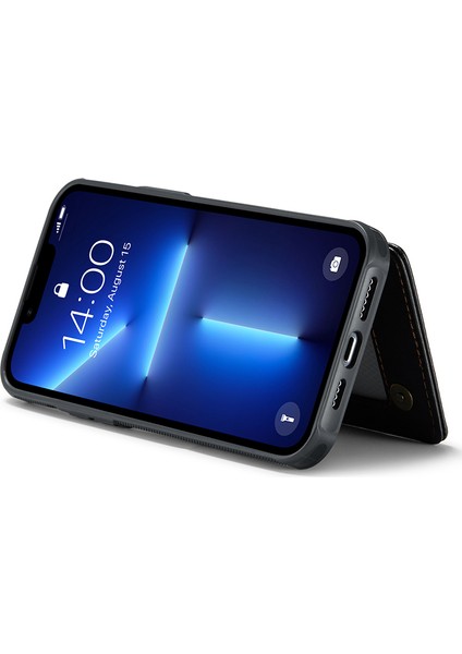 iPhone13 Pro Case Için Litchi Doku Telefon Kapağı 4 Kart Yuvası Black (Yurt Dışından)