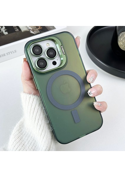 Magsafe Pc+Tpu Şok Geçirmez Imd Telefon Kapak Yeşil ile Uyumlu iPhone13 Pro Kılıfı Için (Yurt Dışından)
