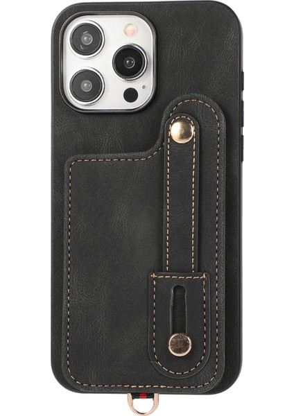 iPhone14 Pro Max Case Kickstand Card Tutucu Tpu+Deri Telefon Kapağı Black (Yurt Dışından)