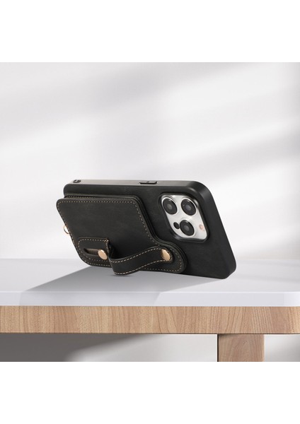 iPhone14 Pro Max Case Kickstand Card Tutucu Tpu+Deri Telefon Kapağı Black (Yurt Dışından)