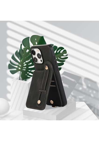 iPhone14 Pro Max Case Kickstand Card Tutucu Tpu+Deri Telefon Kapağı Black (Yurt Dışından)