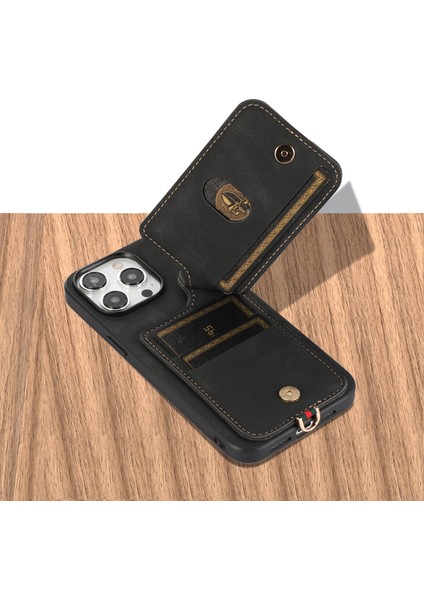iPhone14 Pro Max Case Kickstand Card Tutucu Tpu+Deri Telefon Kapağı Black (Yurt Dışından)