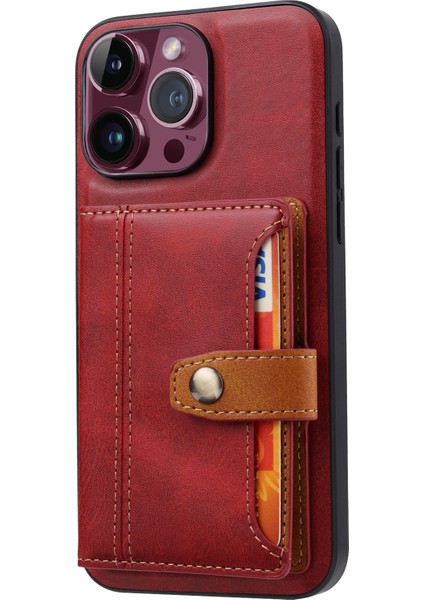 iPhone15 Pro Max Maksimum Buzağı Dokusu Telefon Kılıf Yuvaları Kickstand Pu Deri Kaplamalı Tpu Arka Kapak Kırmızısı (Yurt Dışından)