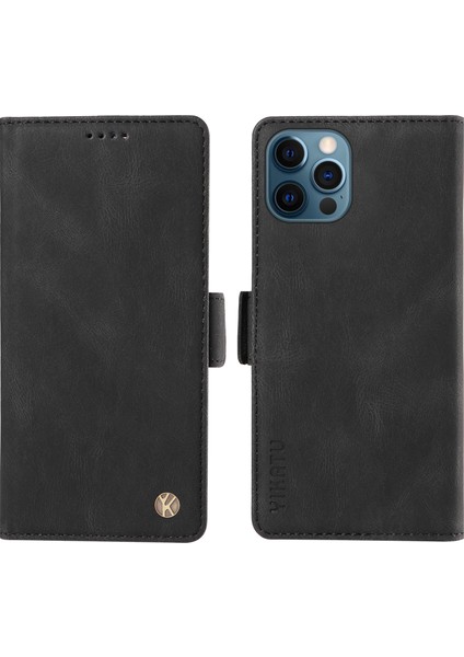 Pu Deri Cüzdan Kılıfı iPhone12/12 Pro Skin-Touch Stand Manyetik Kapatma Telefon Kapak Black (Yurt Dışından)