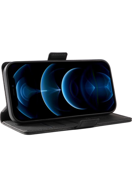Pu Deri Cüzdan Kılıfı iPhone12/12 Pro Skin-Touch Stand Manyetik Kapatma Telefon Kapak Black (Yurt Dışından)
