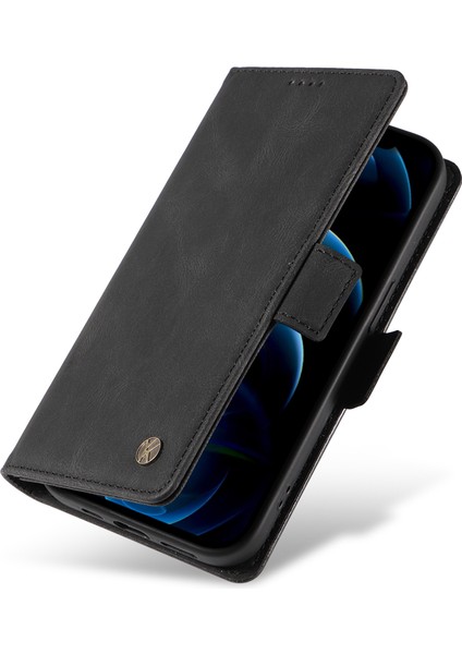 Pu Deri Cüzdan Kılıfı iPhone12/12 Pro Skin-Touch Stand Manyetik Kapatma Telefon Kapak Black (Yurt Dışından)