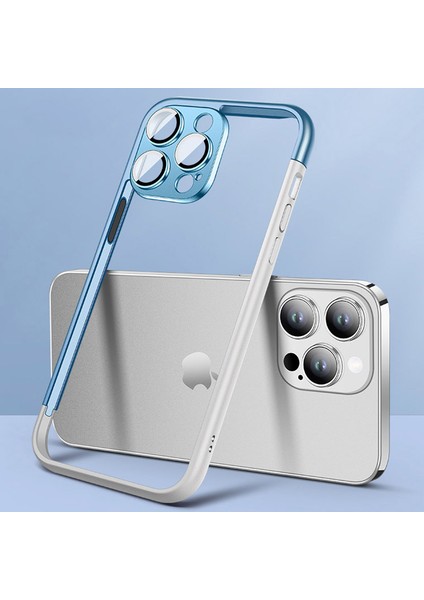 Pc Lens Film-Mavisi/beyaz ile iPhone13 Pro 6.1 Inç Kasa Sert Pc Telefon Kapağı Için Ince Tampon Çerçevesi (Yurt Dışından)
