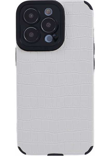 iPhone13 Pro Max Case Pu Deri+Tpu Timsah Doku Telefon Kapak-Beyaz (Yurt Dışından)