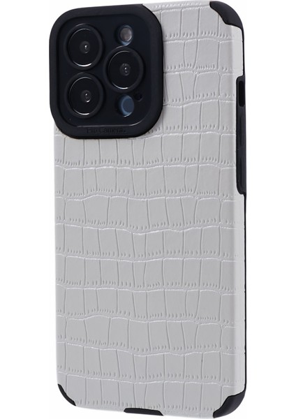 iPhone13 Pro Max Case Pu Deri+Tpu Timsah Doku Telefon Kapak-Beyaz (Yurt Dışından)