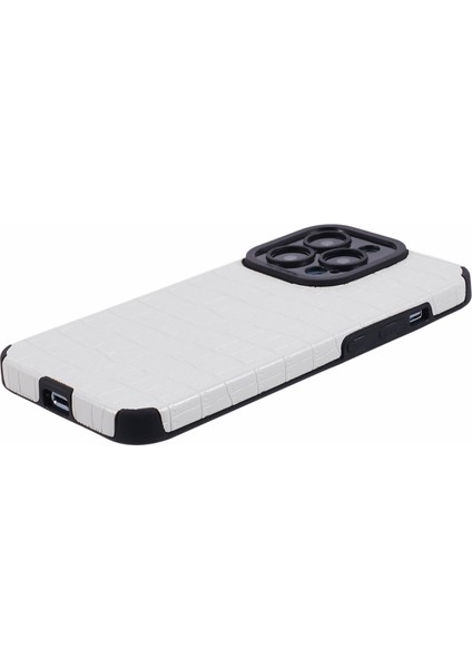 iPhone13 Pro Max Case Pu Deri+Tpu Timsah Doku Telefon Kapak-Beyaz (Yurt Dışından)