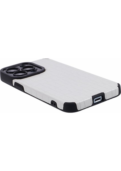 iPhone13 Pro Max Case Pu Deri+Tpu Timsah Doku Telefon Kapak-Beyaz (Yurt Dışından)