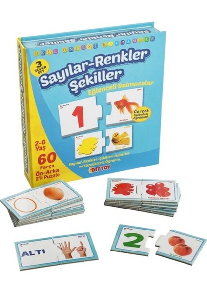 KTYRA52 1444 Dıytoy, Eğlenceli Bulmacalar - Sayılar - Renkler - Şekiller / 2-6 Yaş