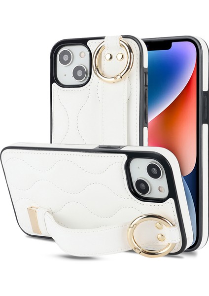 iPhone14 Plus Içincep Telefonu Vaka Deseni Şok Geçirmez Pu+Tpu Bilekliği Kapak-Beyaz (Yurt Dışından)