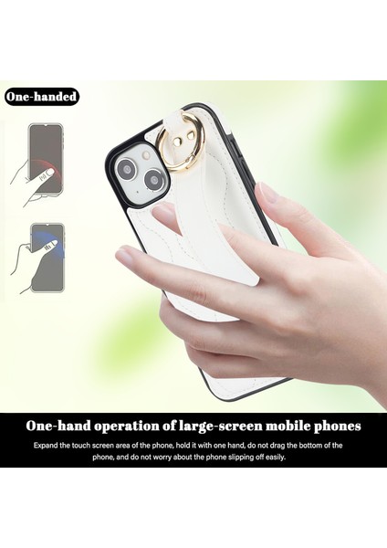 iPhone14 Plus Içincep Telefonu Vaka Deseni Şok Geçirmez Pu+Tpu Bilekliği Kapak-Beyaz (Yurt Dışından)