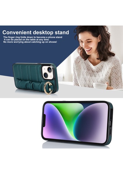 iPhone13 Mini Kapak Yüzüğü Kickstand Pu Deri+Tpu Cep Telefonu Kılıfları Yeşil (Yurt Dışından)