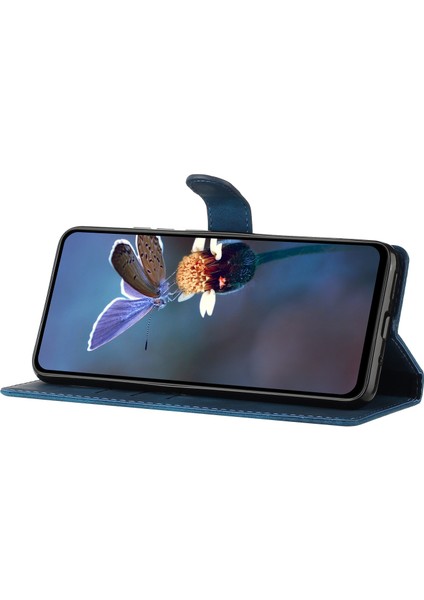 iPhone15 Pro-Drop Anti-Drop Telefon Kılıfı Çiçek Baskılı Deri Cüzdan Stand Kapak Mavisi (Yurt Dışından)