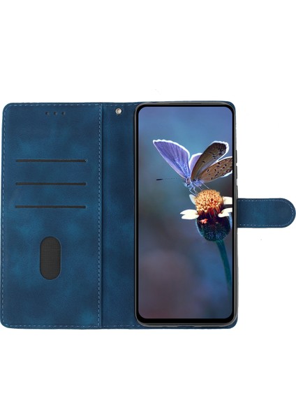 iPhone15 Pro-Drop Anti-Drop Telefon Kılıfı Çiçek Baskılı Deri Cüzdan Stand Kapak Mavisi (Yurt Dışından)