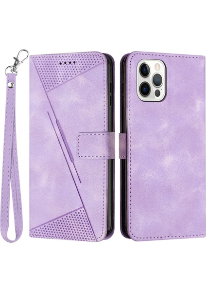 iPhone12/iPhone12 Pro 6.1 Inç Pu Deri Stand Telefon Kılıf Üçgeni Strap-Purple ile Baskılı Cüzdan Kapağı (Yurt Dışından)