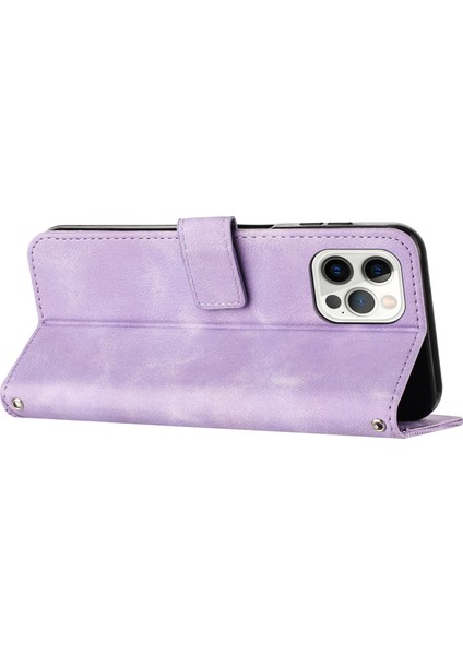 iPhone12/iPhone12 Pro 6.1 Inç Pu Deri Stand Telefon Kılıf Üçgeni Strap-Purple ile Baskılı Cüzdan Kapağı (Yurt Dışından)