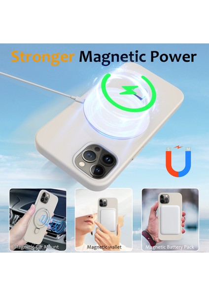 iPhone12 Pro Max Manyetik Kılıf Pc+Silikon Kapak Ring Kickstand-Antique White (Yurt Dışından)