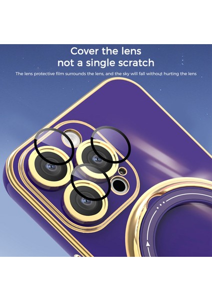 iPhone15 Pro Max Için Electleplating Yumuşak Tpu Kılıfı Döner Kickstand Telefon Kapağı Lens Koruyucu-Pembe (Yurt Dışından)