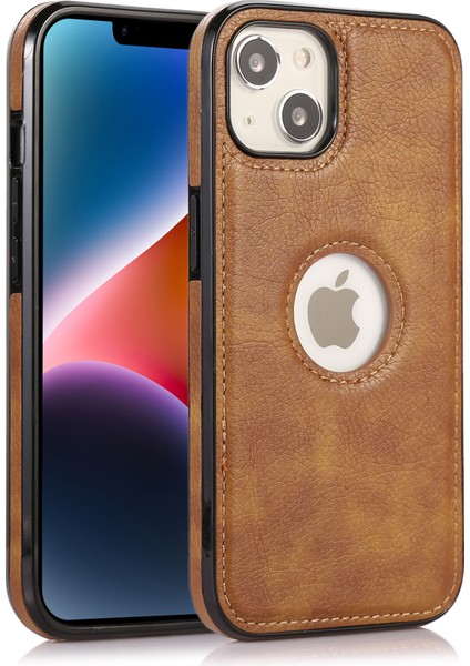 iPhone13 6.1 Inç Cep Telefonu Kasası Logo Tasarımı Tpu+Pu Deri Şok Geçirmez Arka Kapak Kahverengi (Yurt Dışından)