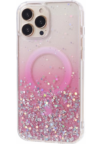 Magsafe Sparkle Epoxy Tpu+Akrilik Telefon Kapak Pembe ile Uyumlu iPhone14 Pro Slim Case Için Jtw Serisi (Yurt Dışından)