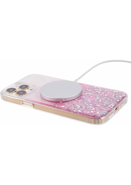 Magsafe Sparkle Epoxy Tpu+Akrilik Telefon Kapak Pembe ile Uyumlu iPhone14 Pro Slim Case Için Jtw Serisi (Yurt Dışından)